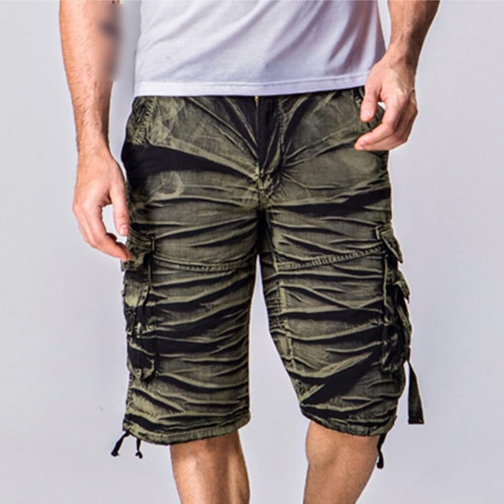 Hollander 100% Cotton Y2K Camo Cargo Shorts Olive Black Streetwear Skater Sz 30
